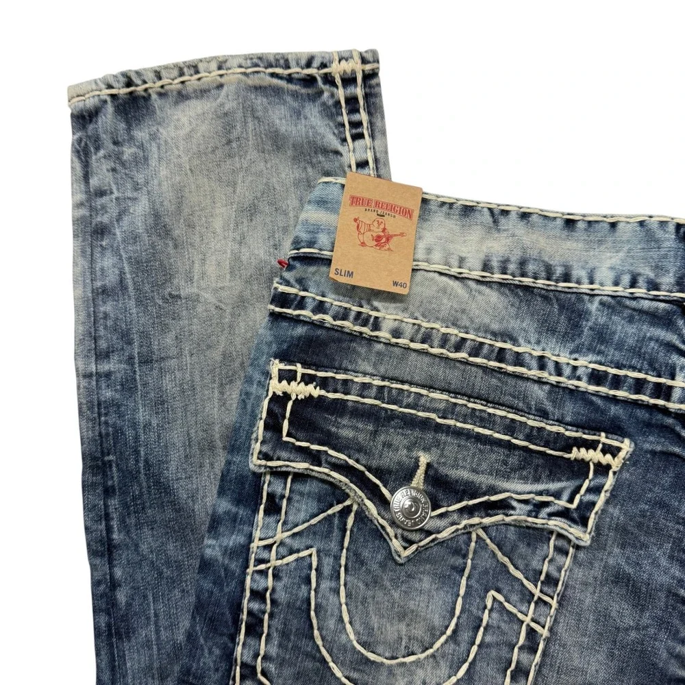 True Religion Slim Flap Super T Jeans Mens 40 x 33 Sunlight Haze Blue 101437 NWT